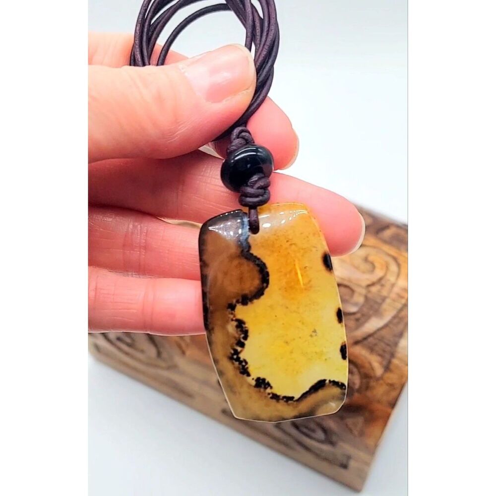 Druzy Septarian Agate Necklace Leather Cord Large Stone Pendant